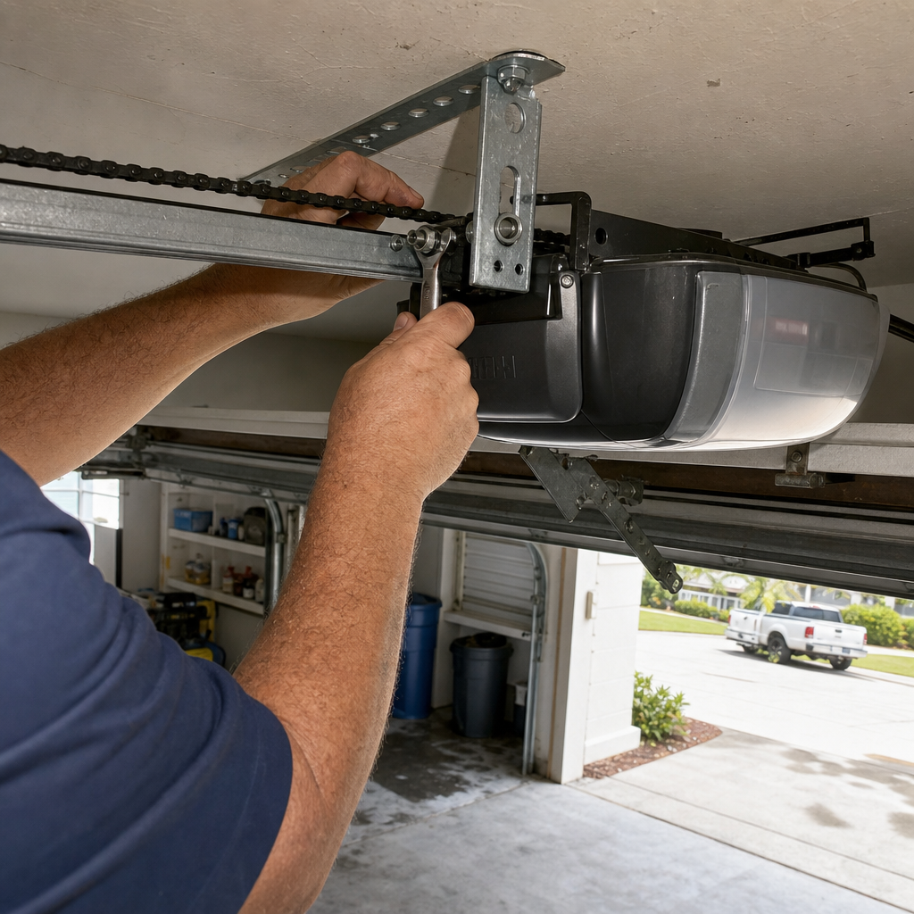 Garage door opener chain repair by technician