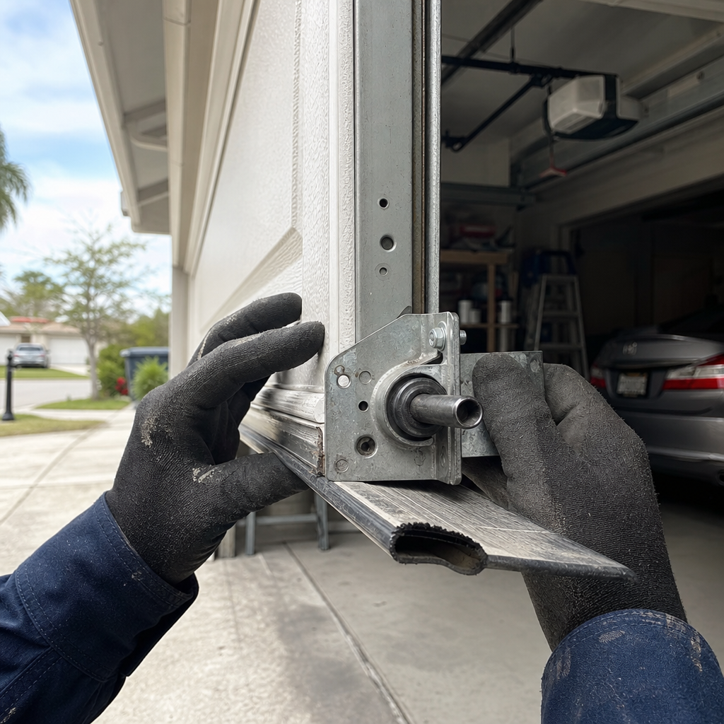 Garage door bottom seal adjustment with roller in Pompano Beach, FL