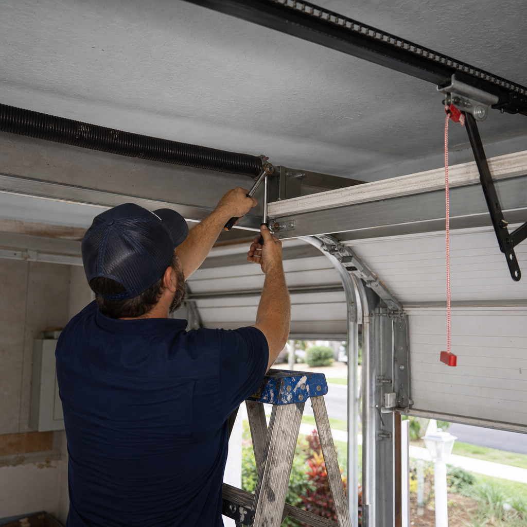 Garage door parts repair by professional mechanic in Pompano Beach, FL