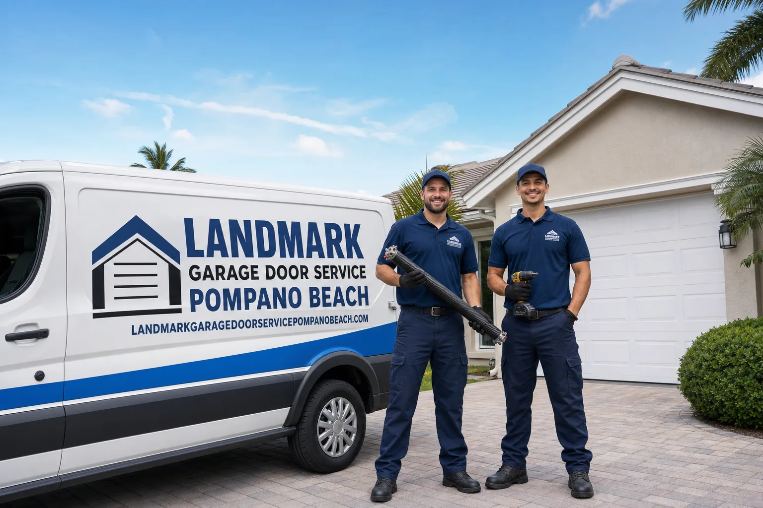 Landmark Garage Door Service Pompano Beach  service vehicle and crew in Pompano Beach, FL